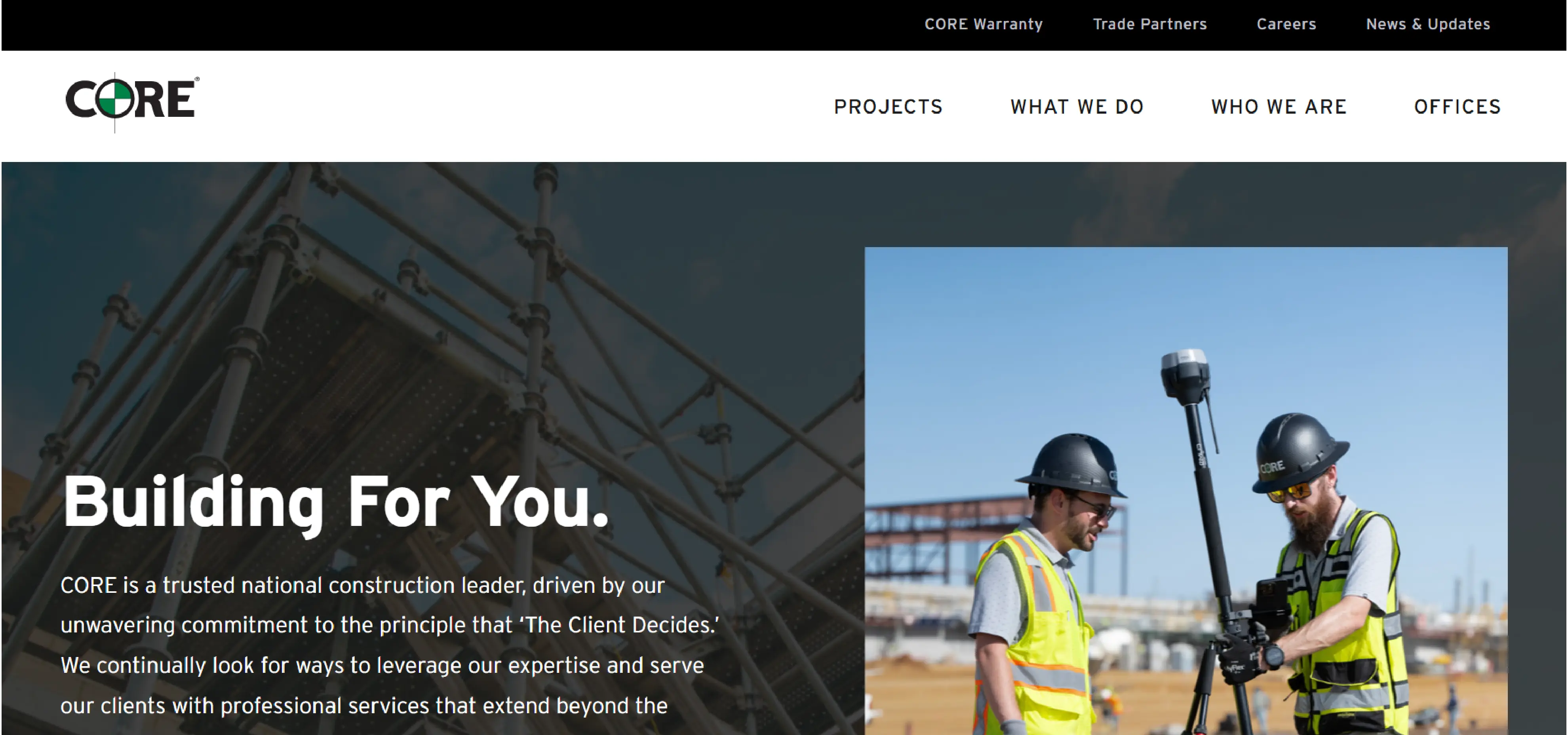 CORE Construction website screenshot