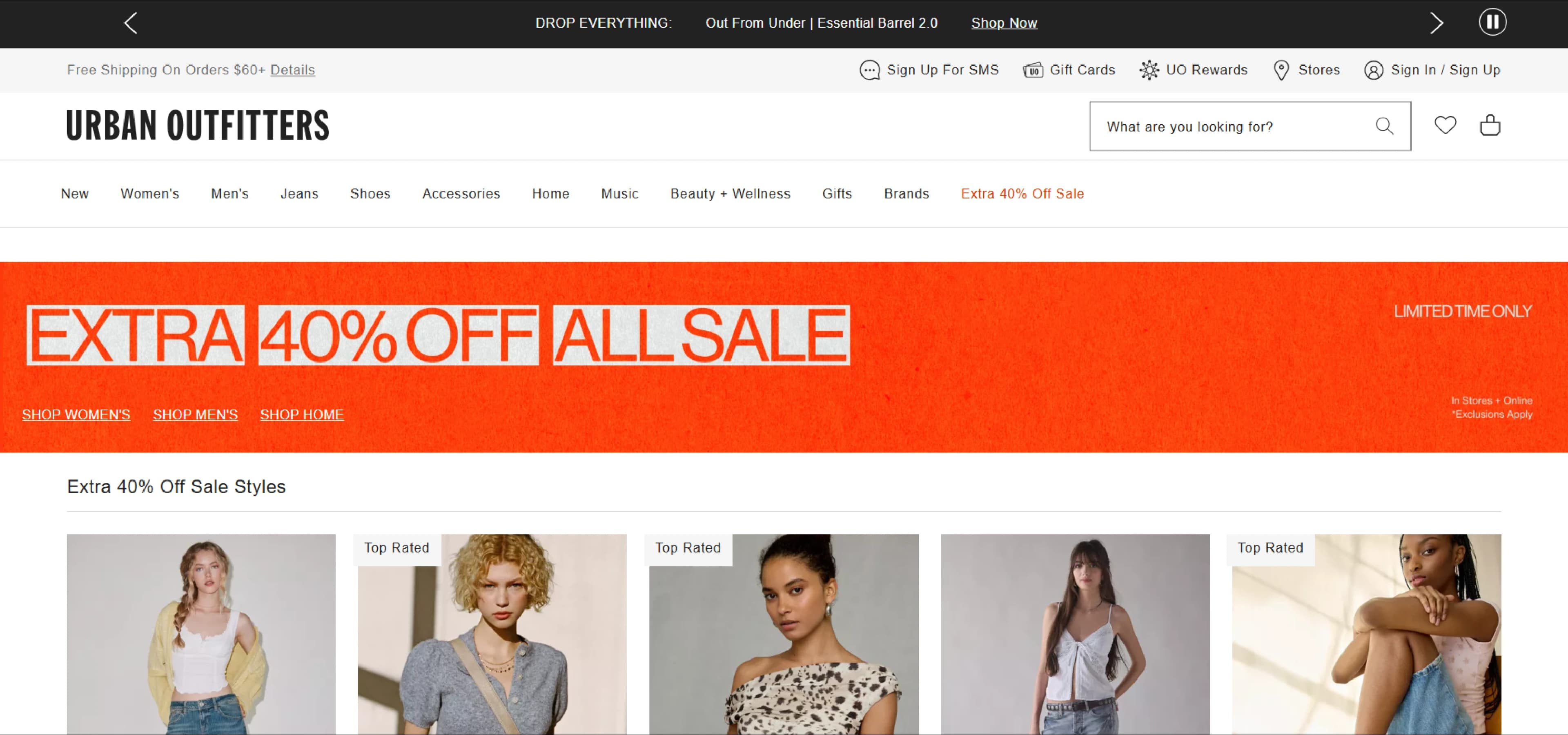 Urban Outfitters website screenshot